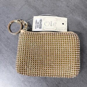 Gold Rhinestone Key Chain Zipper Card/Coin Pouch